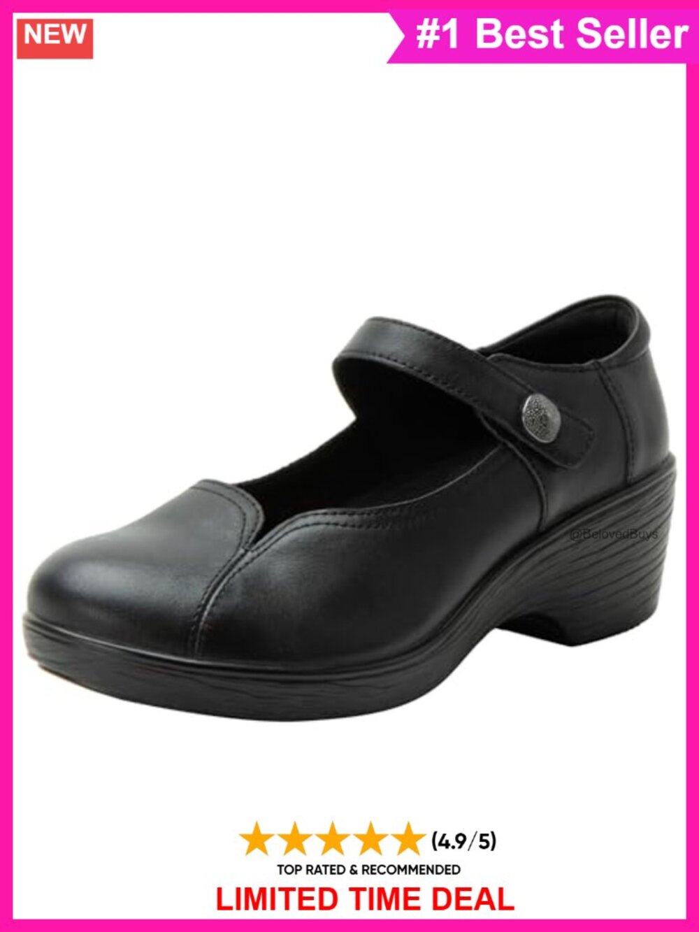 Leather Cut-Out Mary Jane Wedge Low Heel Adjustable Strap Comfort Shoe